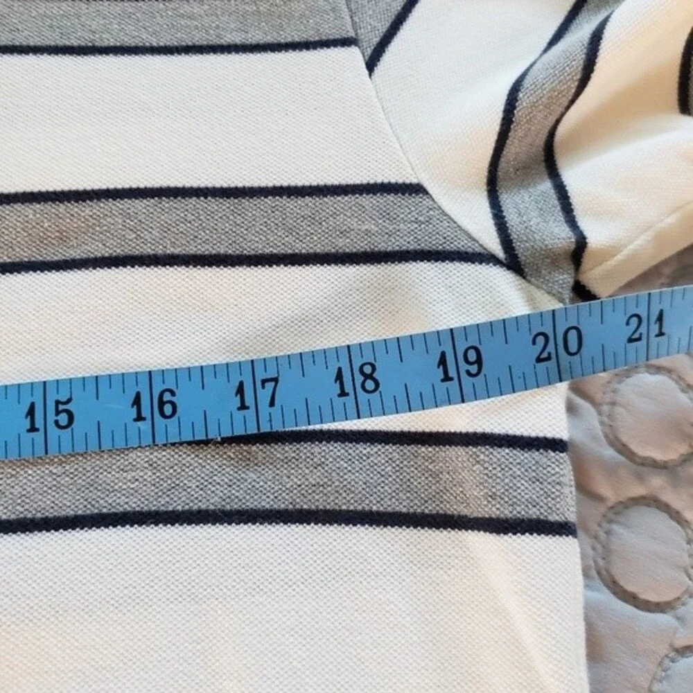 Polo by Ralph Lauren White Gray Black Stripes Short Sleeve Texture Knit Shirt M - Picture 5 of 5